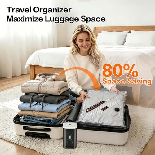 Rechargeable Wireless Pump Travel Storage Bags Set - 20 Pack Portable Space Saver Bags for Travel & Home - Vacuum Compression Packing Seal for Clothes, Blankets, Seasonal Storage - Image 3