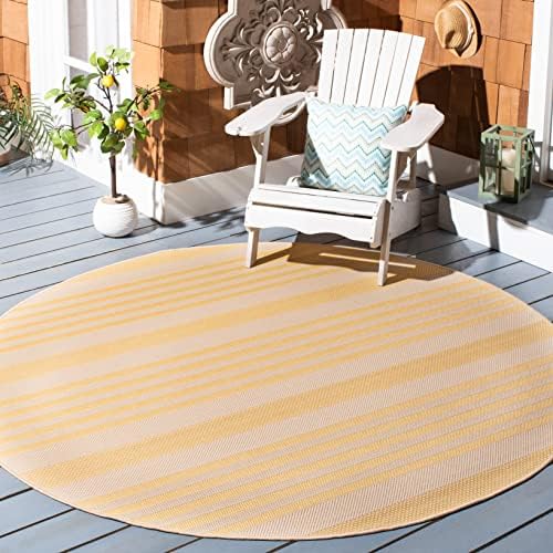SAFAVIEH Courtyard Collection 6'7" Round Gold/Beige CY6062 Stripe Indoor/ Outside Waterproof Easy cleansingPatio Backyard Mudroom Area Mat by Unknown