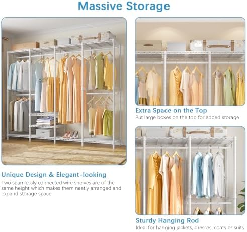 VIPEK V40C Covered Clothing Rack Heavy Duty Clothes Racks with Cover, Custom Freestanding Closet Portable Wardrobe Closets for Bedroom, White Metal Closet Rack with Black Oxford Fabric Cover - Image 6