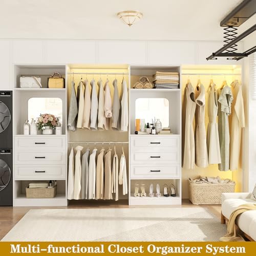 Unikito 6-14FT Wood Closet System with 6 Drawers and Mirror, White - Image 6