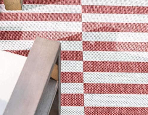 Unique Loom Outdoor Collection Classic Stripes, Transitional Indoor & Outdoor Area Rug, Rectangular 2' 0" x 6' 0", Red/Ivory - Image 5