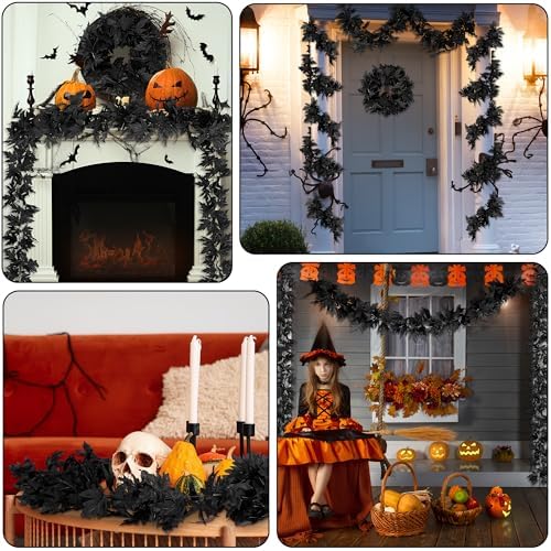 Helimoto 8 Pack Halloween Garland Outdoor, 47.2 FT Black Autumn Leaves Garland, Artificial Hanging Fall Decorations for Home, Fall Garlands for Autumn Thanksgiving Halloween Decor Wedding Party Mantle - Image 7