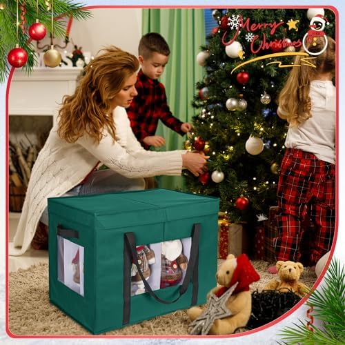 Christmas Figurine Storage Box, 24”x18”x15” Ornament Storage Box, 2025 UpgradeNutcracker Storage Box, Figurine Storage with Dividers, Adjustable Extent Area for Figurines and Pocket, Green - Image 6