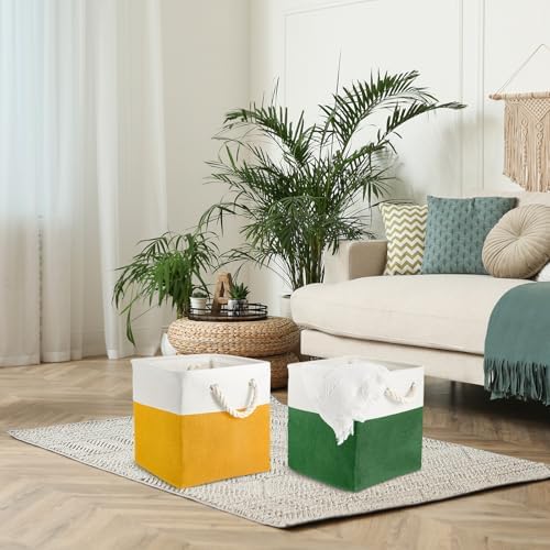 Geiserailie 6 Pcs 11 x 11 Inch Cube Storage Bins Fabric Storage Organizer Bins Foldable Cube Baskets with Sturdy Carry Handles Wicker Baskets for Home (Primary Colors) - Image 6