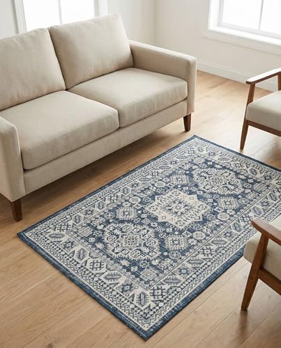 Rugs.com - Outdoor Aztec Rug – 3' 1 x 5' 3 Blue Indoor/Outdoor Rug – Flatweave Stain-Resistant Area Rug for Patios, Decks, and Porches - Image 3