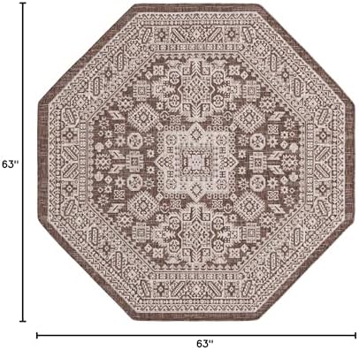 Rugs.com - Outdoor Aztec Rug – 5 Ft Octagon Brown Washable Indoor/Outdoor Rug – Perfect for Patios, Decks, Porches, and Outdoor Dining - Image 2