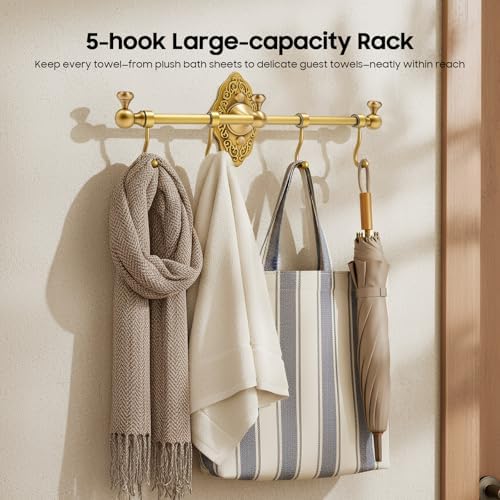 Coat Hook Wall Mount Towel Rack with 4 Hooks Hanger Retro Metal Coat Rack Coat Hat Towel Purse Robes Mudroom Bathroom Entryway Organizer 14.17'' Long - Image 3