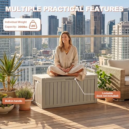 EFU Outdoor Storage Box 140 Gallon Deck Box, Waterproof Resin, Grey - Image 6