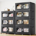 BROVIEW 385Gal Storage Bins, 1540Qt Extra Large Stackable Storage Box with Lids & Wheels - Heavy Duty Collapsible Plastic Cabinets, Open Front Door for Sundries in Home & Office, Black 7 Pack by BROVIEW-EnjoytheArtofLife
