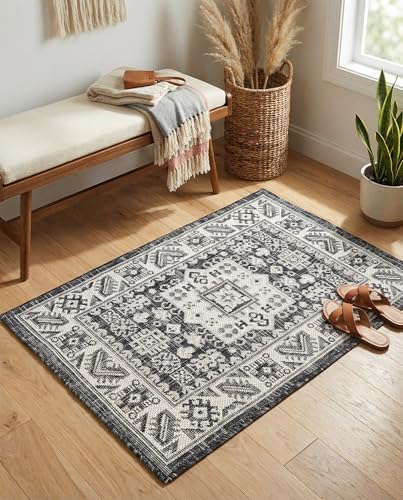Rugs.com - Outdoor Aztec Rug – 2' x 3' 1 Charcoal Gray Indoor/Outdoor Rug – Weather-Resistant Flatweave for Patios, Decks, and Porches by Rugscom