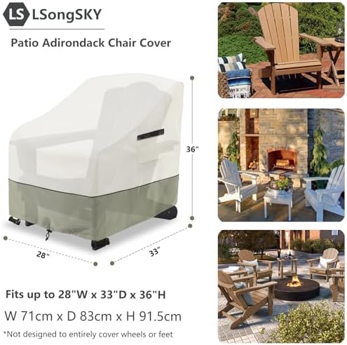 Patio Adirondack Chair Cover 2 Pack,Waterproof Heavy Duty Outdoor Chair Covers,Patio Adirondack Chair Cover for Outdoor Chair(28 W x 33 D x 36 H inches),Beige - Image 3