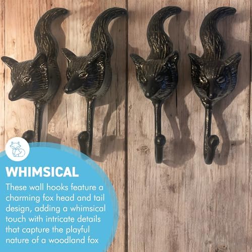 Thorness Set of Four Sturdy Wall Mounted Cast Iron Fox Head Hook Hanger for Hat, Coat, Clothes - Ideal for Kitchen, Bathroom, Bedroom, Office, Black - Image 2