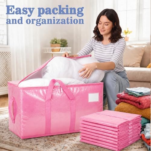 Songrey Extra Large Heavy Duty Moving Bags, 6 Pack, Pink - Image 5