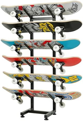 BiJun Skateboard Racks Floor Stand, 6-Layer Skateboard Wall Mount,Snowboard Storage Rack, Skateboard Organizer Floor Stand for Deck, Longboard, Snowboard, Standard Skateboards, Mini Cruiser Skateboard by BiJun