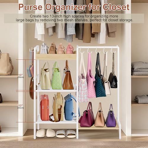2-in-1 White Shoe Rack for Closet with Purse Organizer, 5-Tier - Image 6