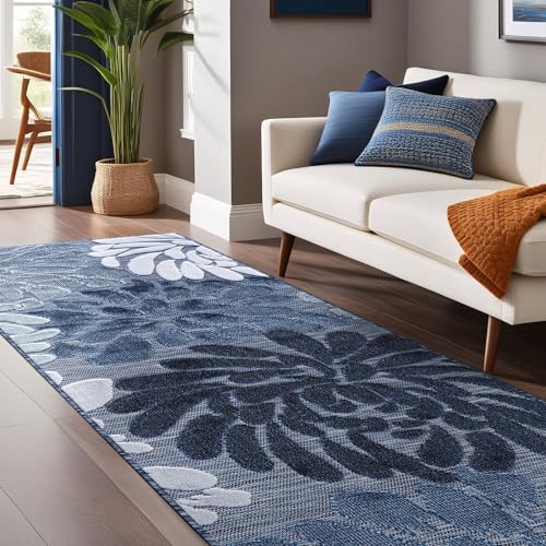 Luul Home Floral Indoor Outdoor Runner Rugs 2x7 Entryway Rug, Kitchen, Hallway Rug Washable Stain Resistant Outside Carpet Navy 2 x 7 by Unknown