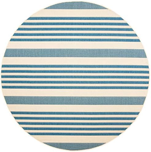 SAFAVIEH Washable Rug Outdoor Courtyard Collection - 6'7" Round, Beige & Blue, Non-Shedding & Easy Cleaning, Ideal for Patio, Backyard, Mudroom (CY6062-233) - Image 3