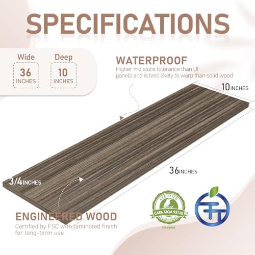 Kaboon 36 inch Long 10 inch Deep Floating Shelves for Wall Set of 2, Large Open Shelves Wall Mounted, Space Saving Home and Commercial Use, Eucalyptus - Image 3