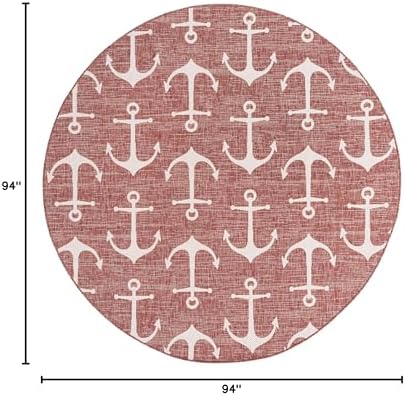 Unique Loom Outdoor Coastal Collection Area Rug - Ahoy (7' 10" Round, Rust Red/ Ivory) - Image 2