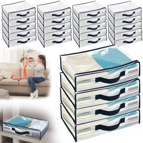 24 Pack Clear Storage Bags with Zipper,12L Plastic Blanket Storage Bags Waterproof Moving Bags Foldable Closet Organizer Handle for Clothing Bedding Linen Sweater Bed Sheet Clothes,15.7x11.8x3.9 Inch - Image 2