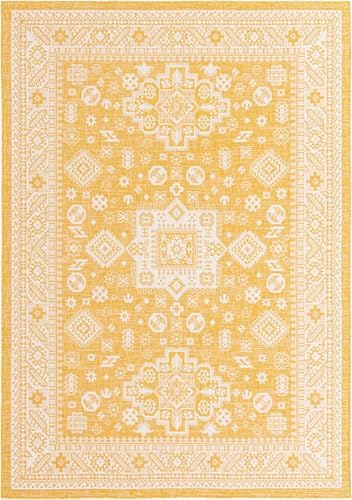 Rugs.com - Outdoor Aztec Rug – 7' 10 x 11' Yellow Indoor/Outdoor Rug – Weather-Resistant Flatweave Area Rug for Patios, Decks, and Porches - Image 3