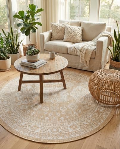 Rugs.com - Outdoor Aztec Rug – 5 Ft Round Natural Indoor/Outdoor Rug – Weather-Resistant Flatweave for Patios, Decks, and Porches - Image 5