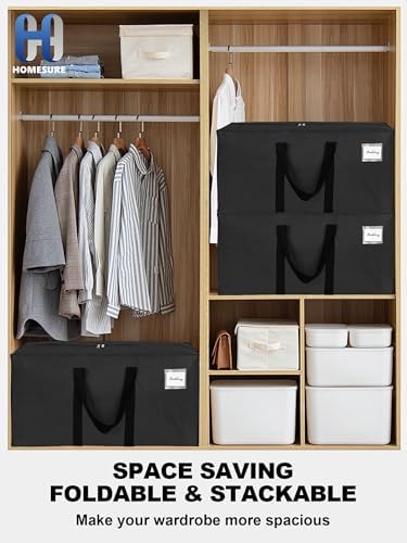HOMESURE8 Pack 40 Gal Large Strong Moving Bags with Zippers & Carrying Handles - Water-Resistant - Heavy Duty Storage Tote for Space Saving, Fold Flat, Alternative to Moving Box (Black) - Image 6