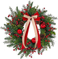 24 Inch Outdoor Christmas Wreath with Red Bow & Storage Bag – Red Berry, Apple & Pine Winter Wreaths for Front Door – Perfect Easy Storage for Year-Round Use by Unknown