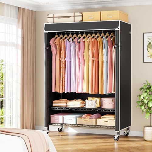 ULIFHOME P6C Plus Rolling Clothes Rack with Cover, Covered Clothing Rack - Image 2