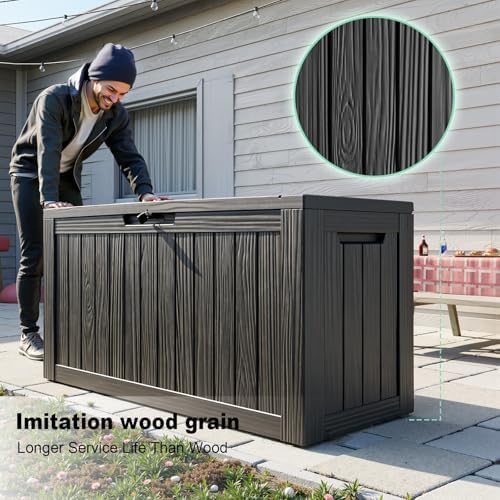 Outdoor Waterproof Resin Storage Deck Box Lockable Outside Bench UV Resistant Bin Patio Porch Furniture Pool Float Garden Tool Cushion (Black, 90 Gallon) - Image 2