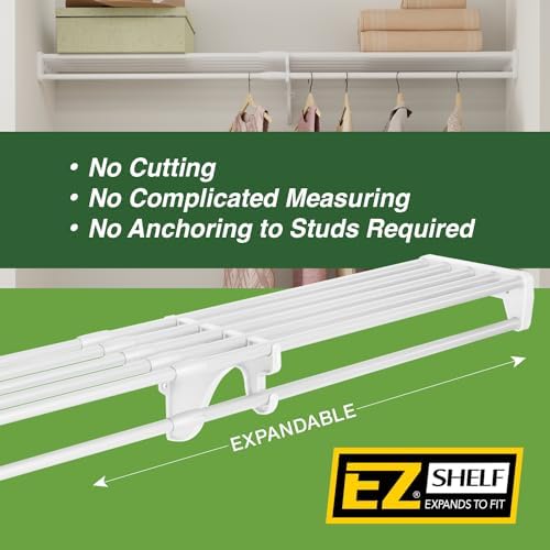 EZ SHELF Closet Shelf with Hanging Rod - 28-48” Expandable, White, Closet Shelves - Strong, Holds 200 lbs - DIY, Easy Install to 2 Side Walls - Alternative to Wire Shelving - Image 4