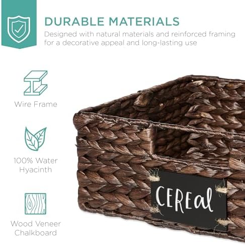Best Choice Products Set of 4 13x12in Water Hyacinth Pantry Baskets, Woven Organizers w/Chalkboard Label, Chalk Marker - Brown - Image 5