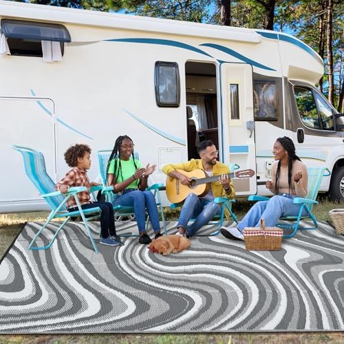 Garvee Outdoor Rug 8x10 Modern Waterproof Outdoor Plastic Straw Rug, Grey - Image 3