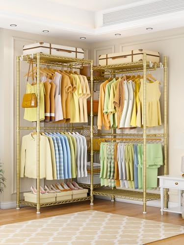 Ulif E4 Clothes Rack, Heavy-Duty Garment Rack Can Be L-Shaped Closet, Gold - Image 5
