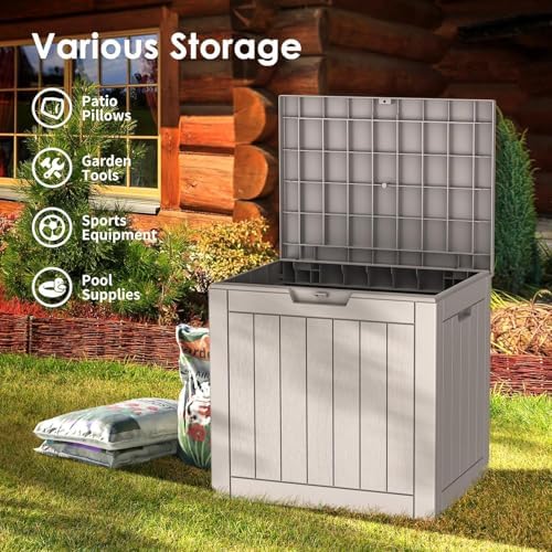 35 Gallon Resin Deck Box Waterproof Outdoor Storage Box for Patio Furniture Pool Accessories Indoor Storage for Cushion Garden Tools, Gray - Image 2