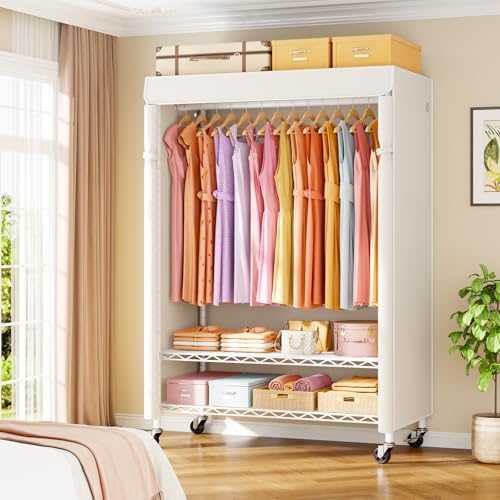 ULIFHOME P6C Plus Rolling Clothes Rack with Cover, Covered Clothing Rack - Image 2