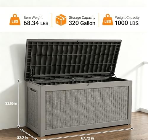 LAUSAINT HOME 320 Gallon Outdoor Storage Box, Package Delivery Box with Lockable Lid, Deck Box Outdoor Waterproof For Garden Tools, Patio Cushions(320 Gallon,Grey) - Image 2