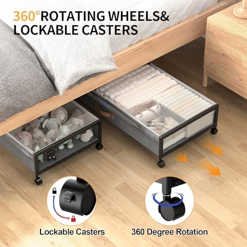 Under Bed Storage Containers with Wheels Large Underbed Shoes Blankets Clothes Toy Storage Drawers for College Dorms Bedrooms Nursery Rooms Organization (Grey 2 Pack, 7.5in height(36"x16.6"x7.48")) - Image 4