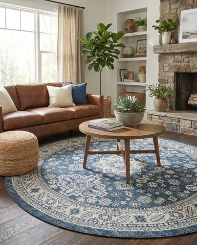 Rugs.com - Outdoor Aztec Rug – 10 Ft Round Blue Indoor/Outdoor Rug – Weather-Resistant Flatweave for Patios, Decks, and Porches - Image 4