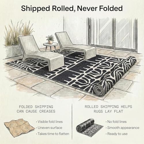 Fab Habitat Outdoor Rug - Waterproof, Fade Resistant, Crease-Free - Premium Recycled Plastic - Tribal, Black & White - Large Patio, Deck, Sunroom, Camping, RV - Serowe - Black - 5 x 8 ft - Image 4