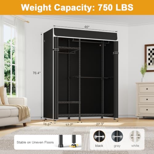 ULIFHOME F7C Medium Clothes Rack with Cover, 6-Tier Covered Clothing Rack - Image 4