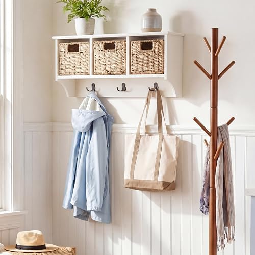 SAFAVIEH Home Collection - Finley Ivory Wall Mounted 3-Basket Storage Rack with Hooks & Seagrass Baskets (HAC5700H) - Image 2