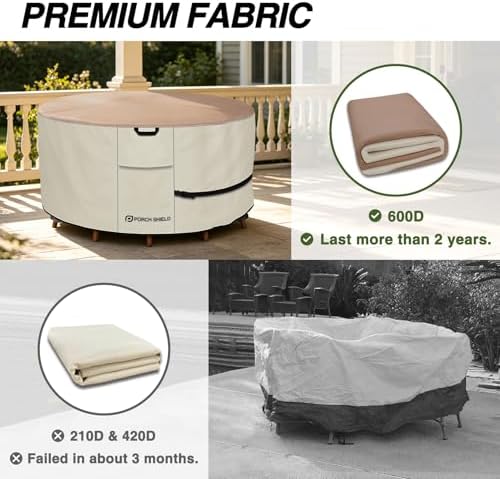 Porch Shield Waterproof Round Patio Table Cover 84 inch, Light Tan & Khaki - Image 5