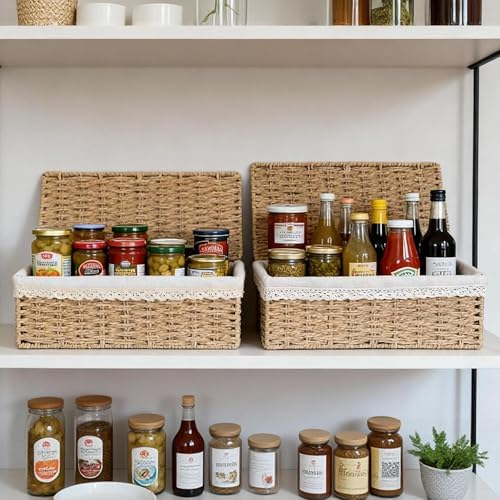 Nonam Rattan Divided Storage Basket with Lid, Set of 3, Natural - Image 7