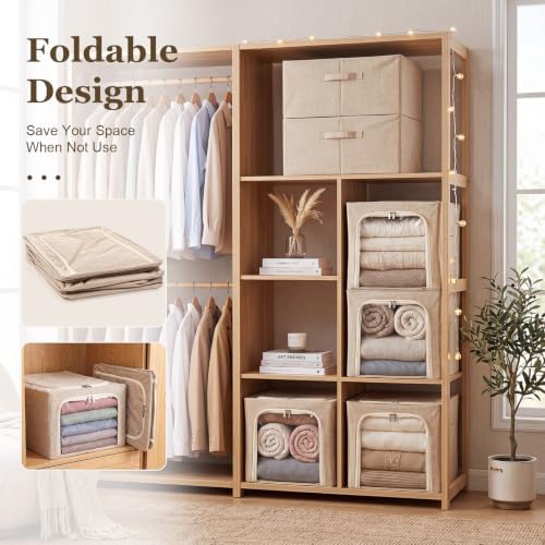 Lewtemi 50L 4 Pack Clothing Storage Bags with Cedar Sachets, Large Sweater Organizer, Breathable Fabric Containers for Clothes, Bedding & Blankets, Closet & Under Bed Storage (Beige,Classic) - Image 6
