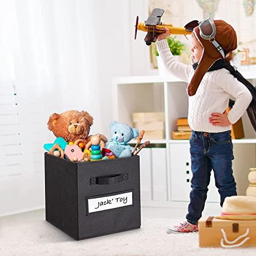 13x13x13 storage cube bins(Set of 8) Fabric storage cubes with 8 Labels Window Cards & a Pen,storage cubes 13x13,storage bin,Collapsible 13 inch cube storage bins,Cubby Organizer Boxes,Black - Image 5