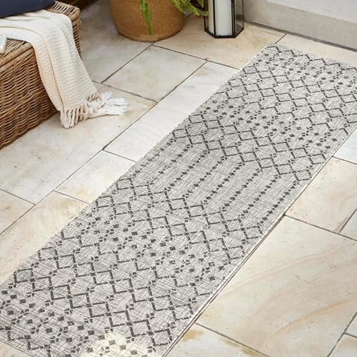 Eyely Moroccan Woven Runner Rug 2X10 Lt Gray/Black, Indoor Outdoor Rug - Image 5