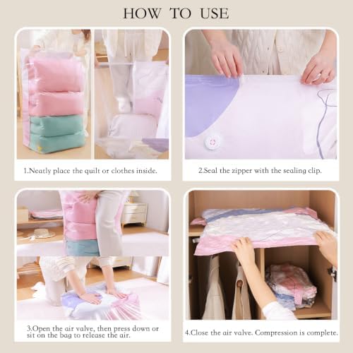 No Pump Vacuum Storage Bags, No Pump Large Vacuum Storage Compression Bags, 3D Cube Press Seal Space Saver Bags, XL Vacuum Bags for Clothes, Blankets, Comforters, Bedding Storage (5, Large) - Image 6