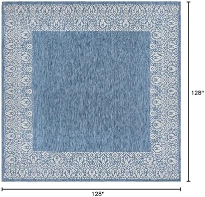 Unique Loom Outdoor Border Collection Area Rug - Floral Border (10' 8" Square, Blue/ Ivory) - Image 2