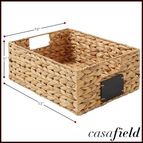 Casafield Set of 4 Water Hyacinth Pantry Baskets, 10" x 13" x 5", with Chalkboard Labels and Chalk Marker - Natural, Woven Storage Bin Organizers for Kitchen Shelves - Image 7